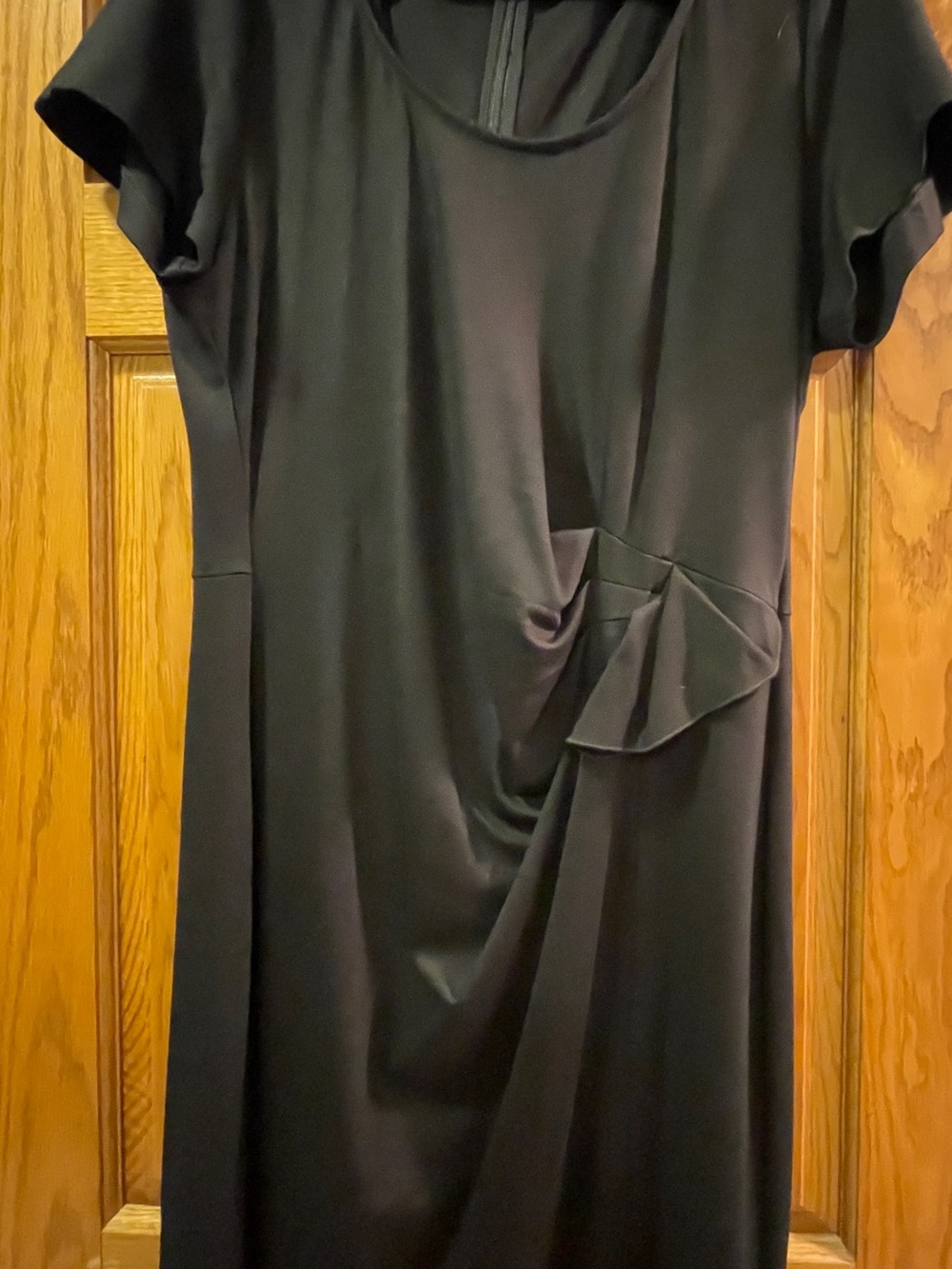 Saks Fifth Ave Classic Black Short-Sleeve Draped Women's Dress